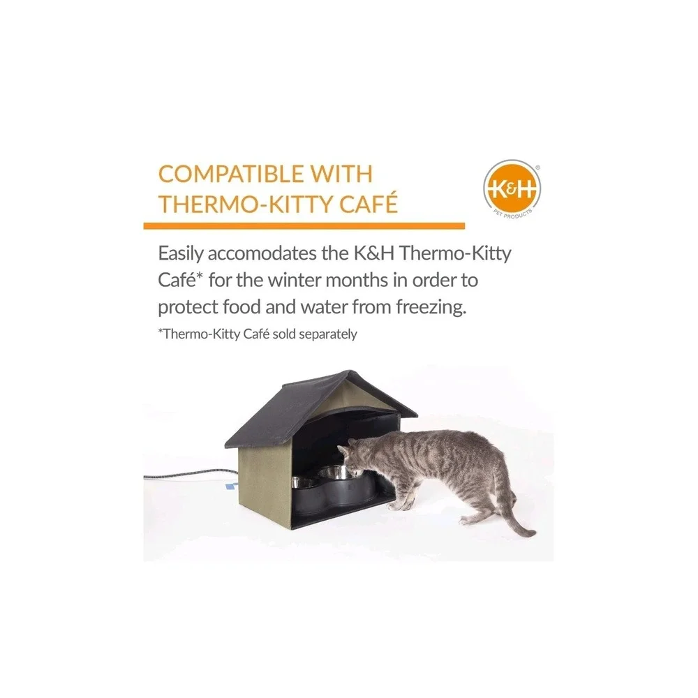 K&h Pet Products Outdoor Kitty Dining Room Outdoor Cat Shelter for Food & Water,